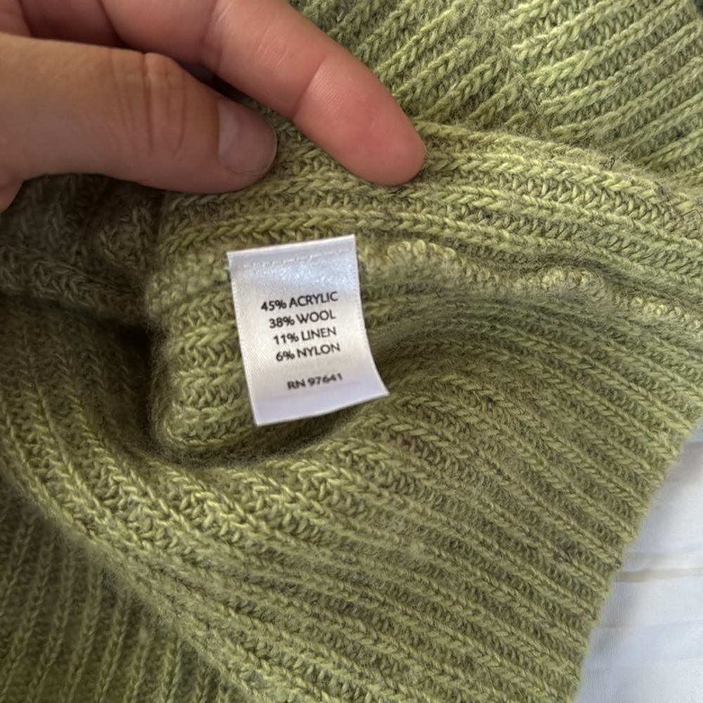 PURE JILL Green Soft Wool Linen Blend Oversized Half Sleeve Sweater Top Size M - Picture 9 of 9